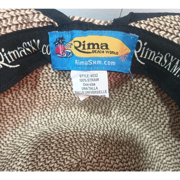 RIMA SMX BEACH WORLD 100% STRAW HAT FLOPPY WIDE BRIM TAN & BLACK - Picture 3 of 5